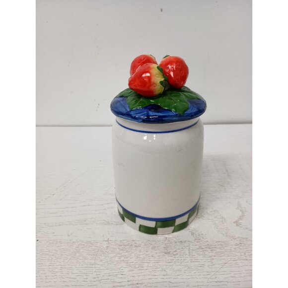 Vintage Ceramic Embossed 3D Strawberry Design Kitchen Storage Container With Lid - Picture 5 of 11